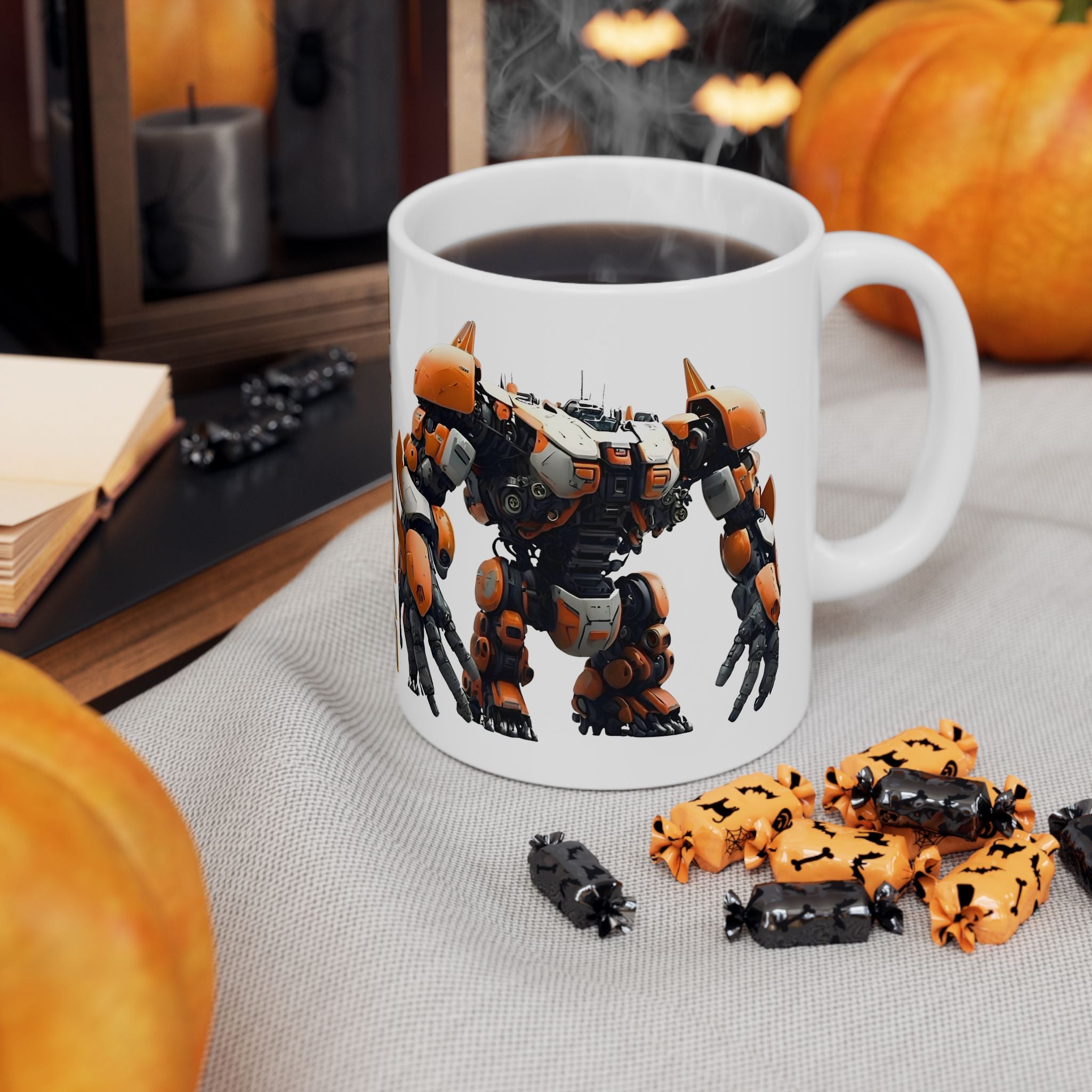 'The Meks' Sci‑Fi Mech Robot #10 White Ceramic Mug (11oz & 15oz) – Mech Tea Cup (11oz/15oz)