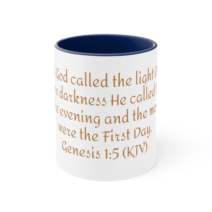 Bible Speaks Gen 1:5 Accent Mug, 11oz