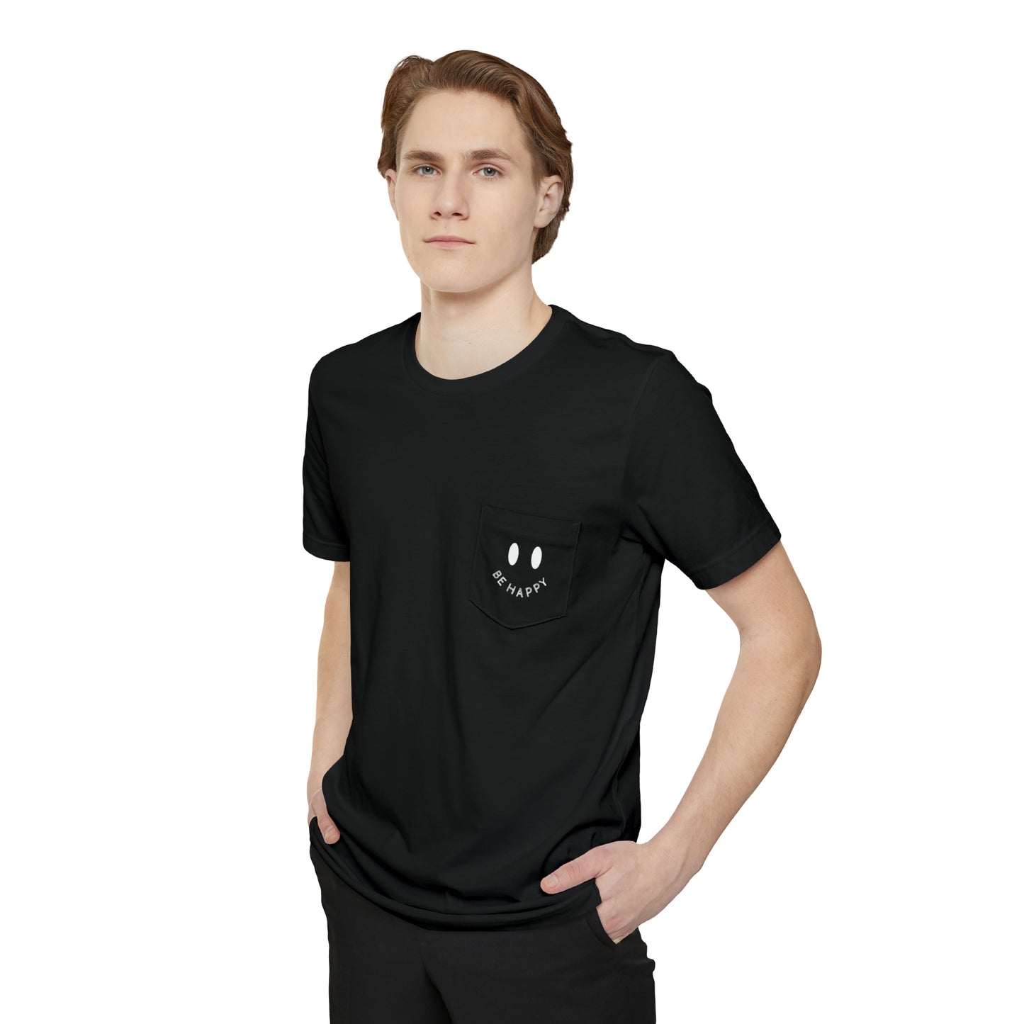 "Be Happy" Smiley Face Unisex Pocket T-shirt