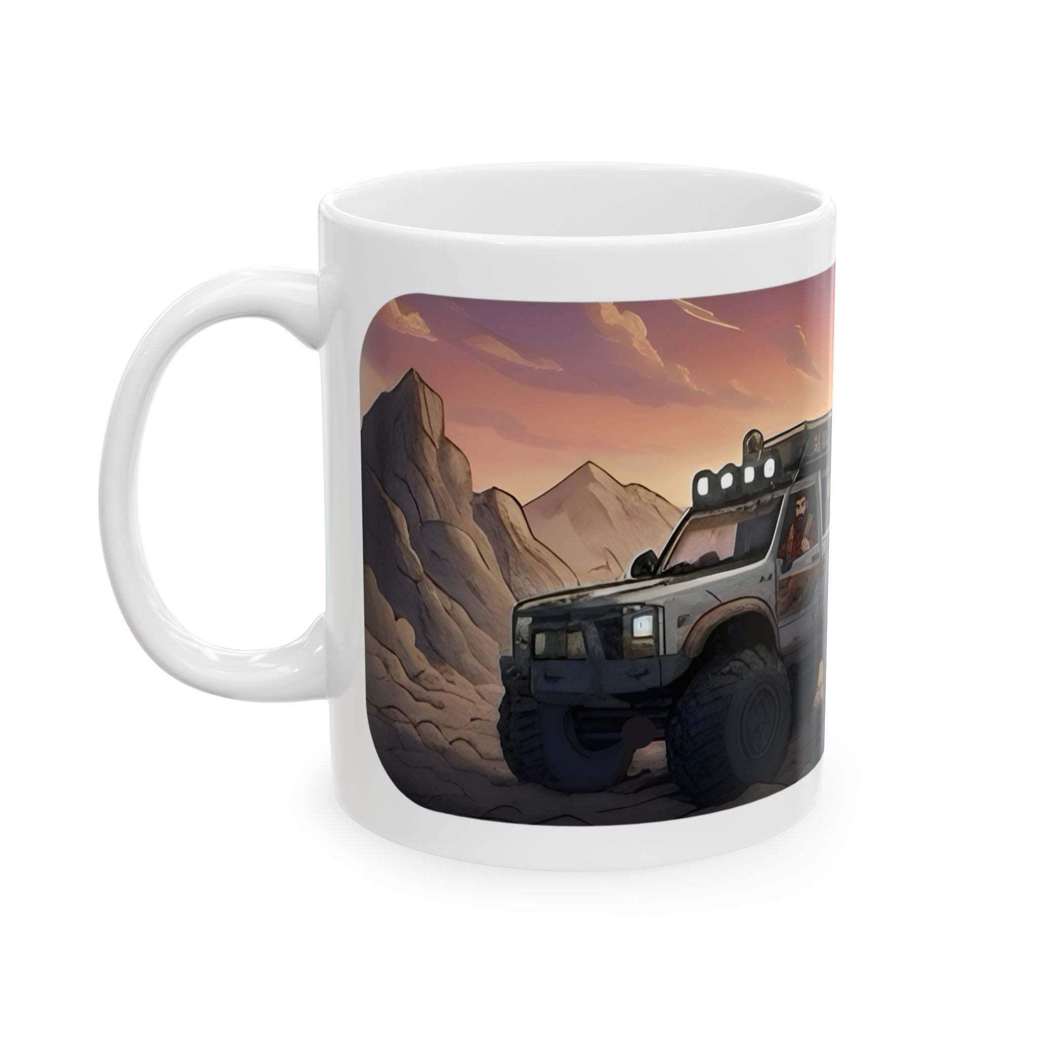 Adventure 4x4 Trucks #28, Lumberjacks On The Move White Ceramic Mug — Find Your Path To The Essentials Cup (11oz & 15oz)