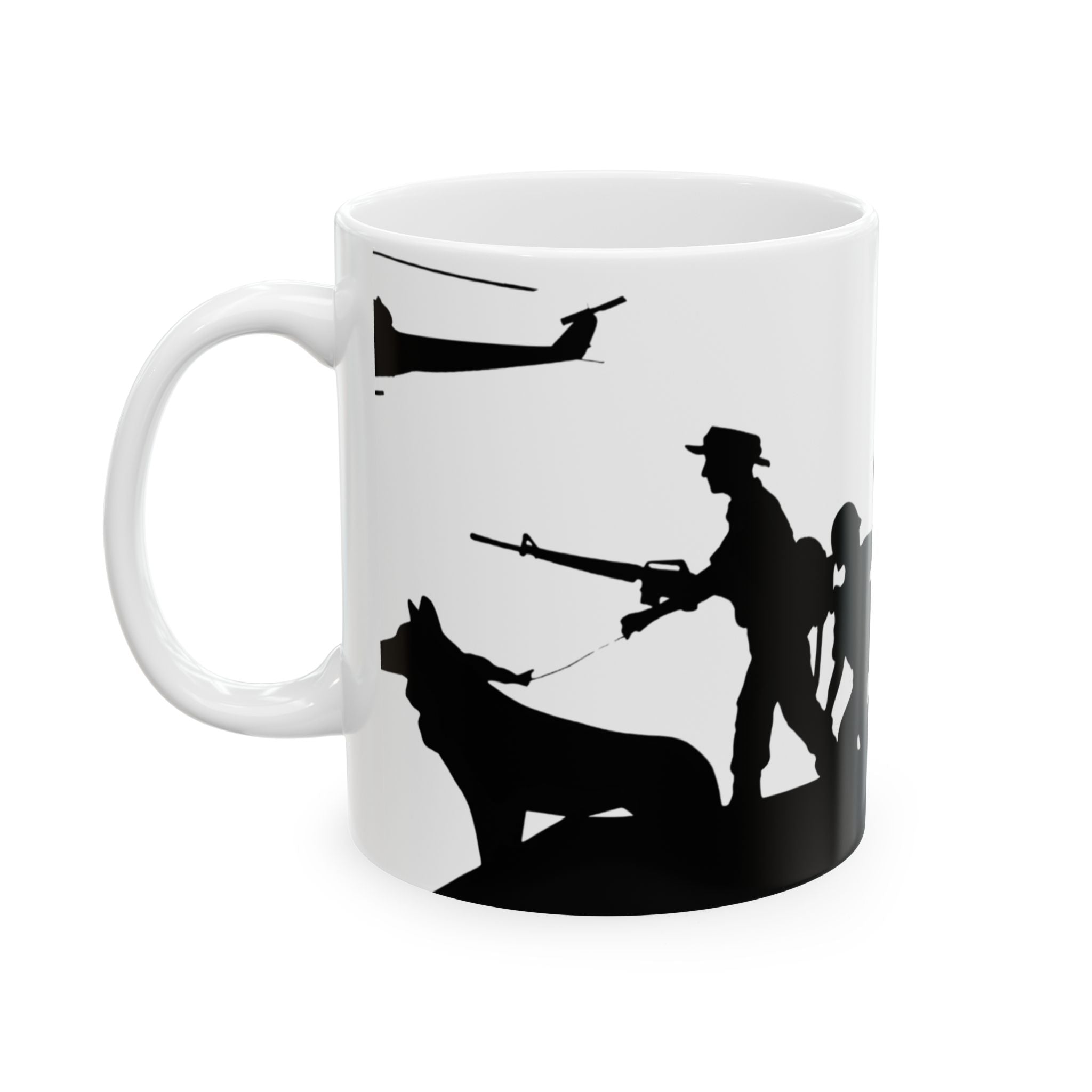 Patriotic Camaraderie Military Silhouette White Ceramic Mug – Teamwork Duty Quiet Strength Cup (11oz, 15oz)