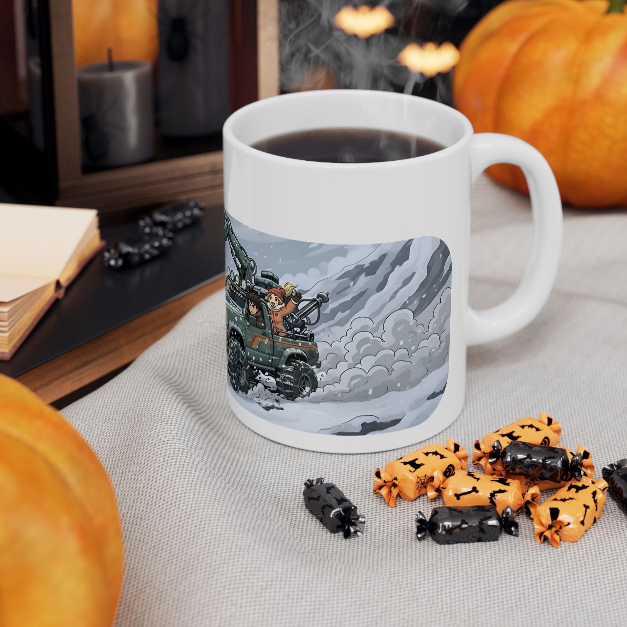 Adventure 4x4 Trucks #18, Winter Meteorologists On The Go White Ceramic Mug — Find Your Path To The Essentials Cup (11oz & 15oz)