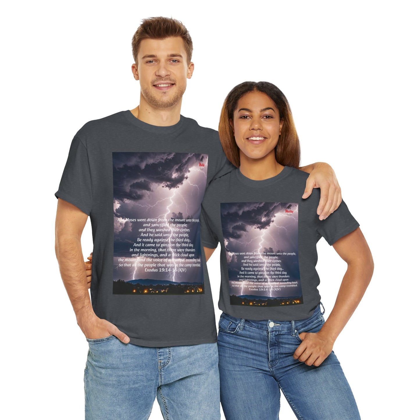 Lightning Style People Tremble Unisex Heavy Cotton Tee, Dual Side, W Font