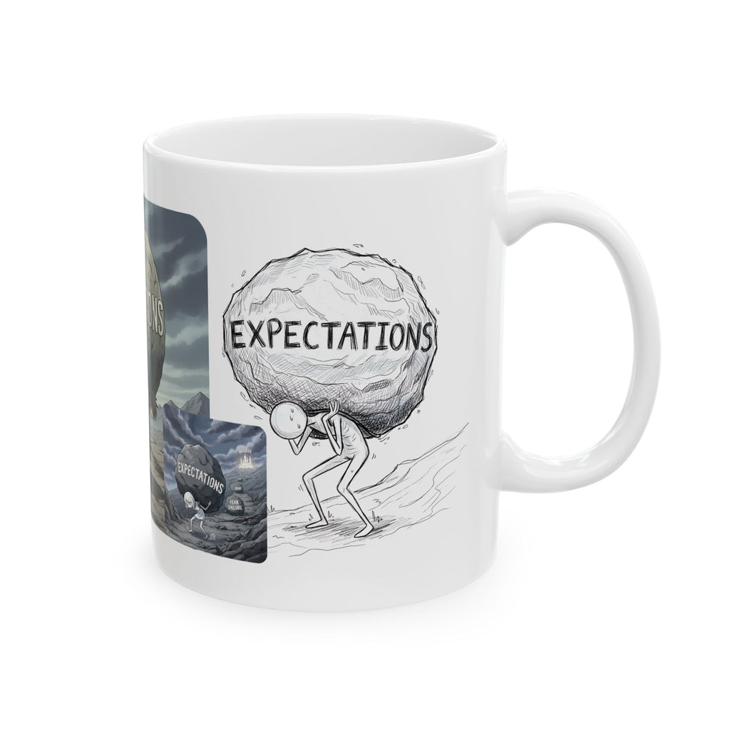 Unbreakable Spirit, Common Threads White Ceramic Mug, (11oz, 15oz), Resilience Overcoming Expectations Cup