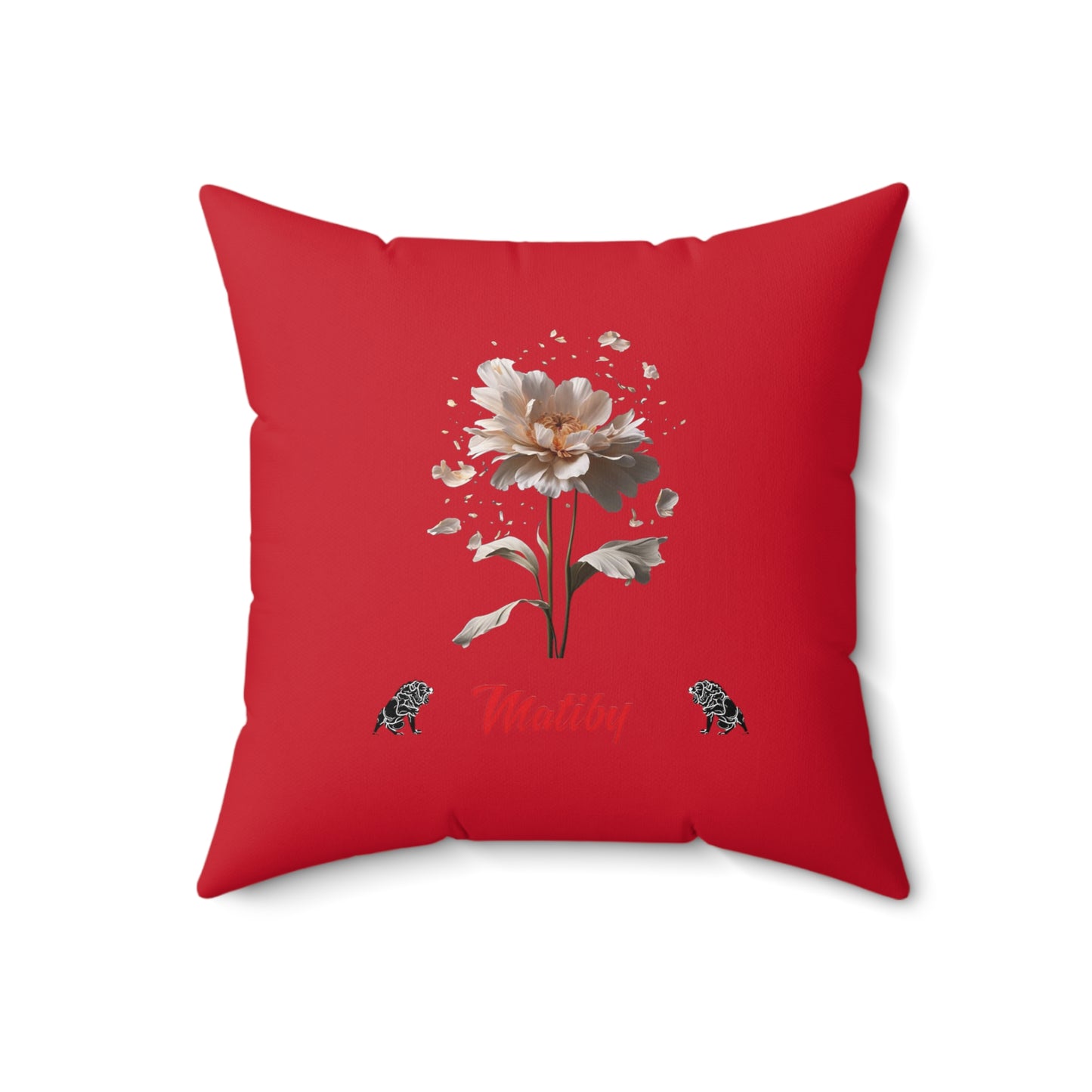 Dark Red Flower Spun Polyester Square Pillow