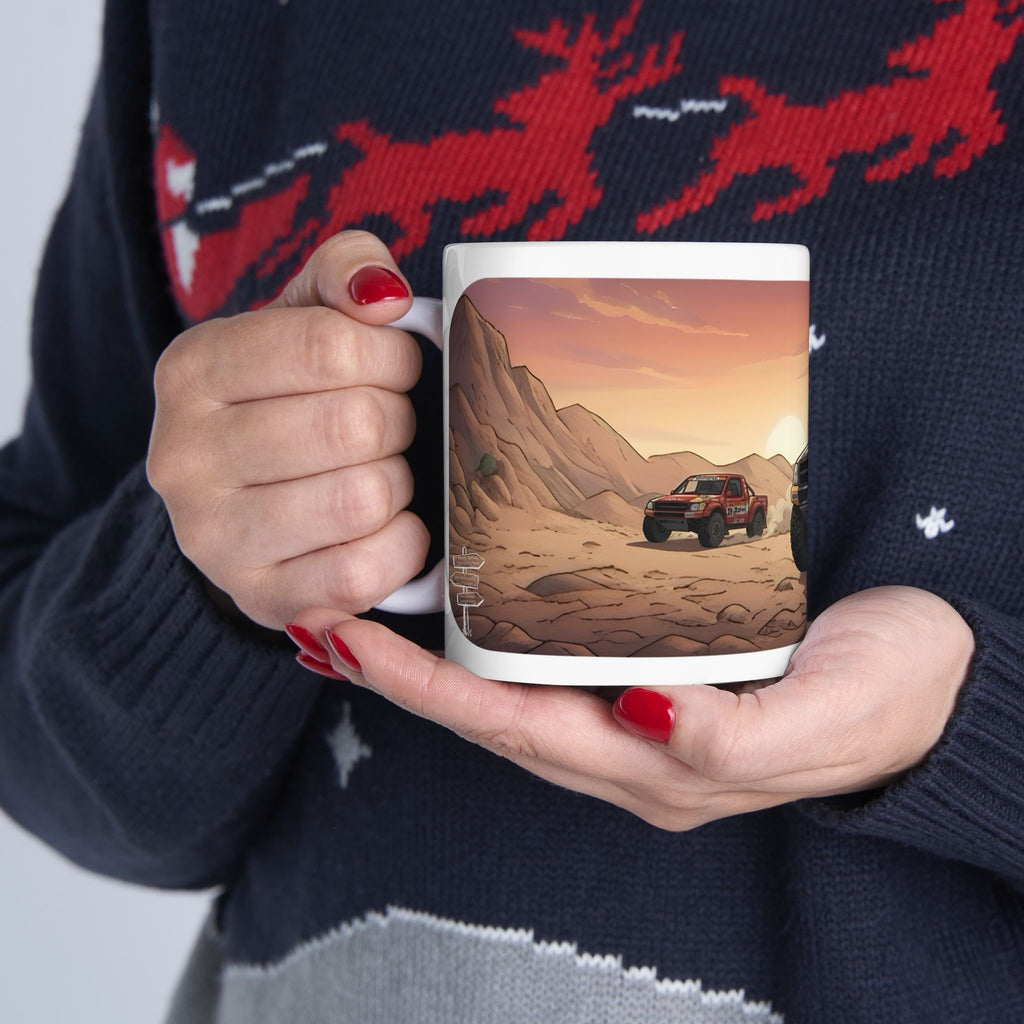 Adventure 4x4 Trucks #21, Dakar Rally Team Racers On The Go White Ceramic Mug — Find Your Path To The Essentials Cup (11oz & 15oz)