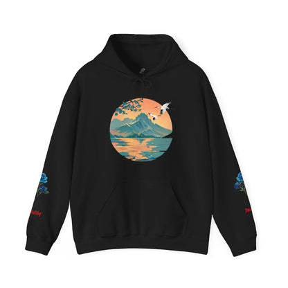 Japanese Blue Roses Landscape Unisex Heavy Blend™ Hooded Sweatshirt