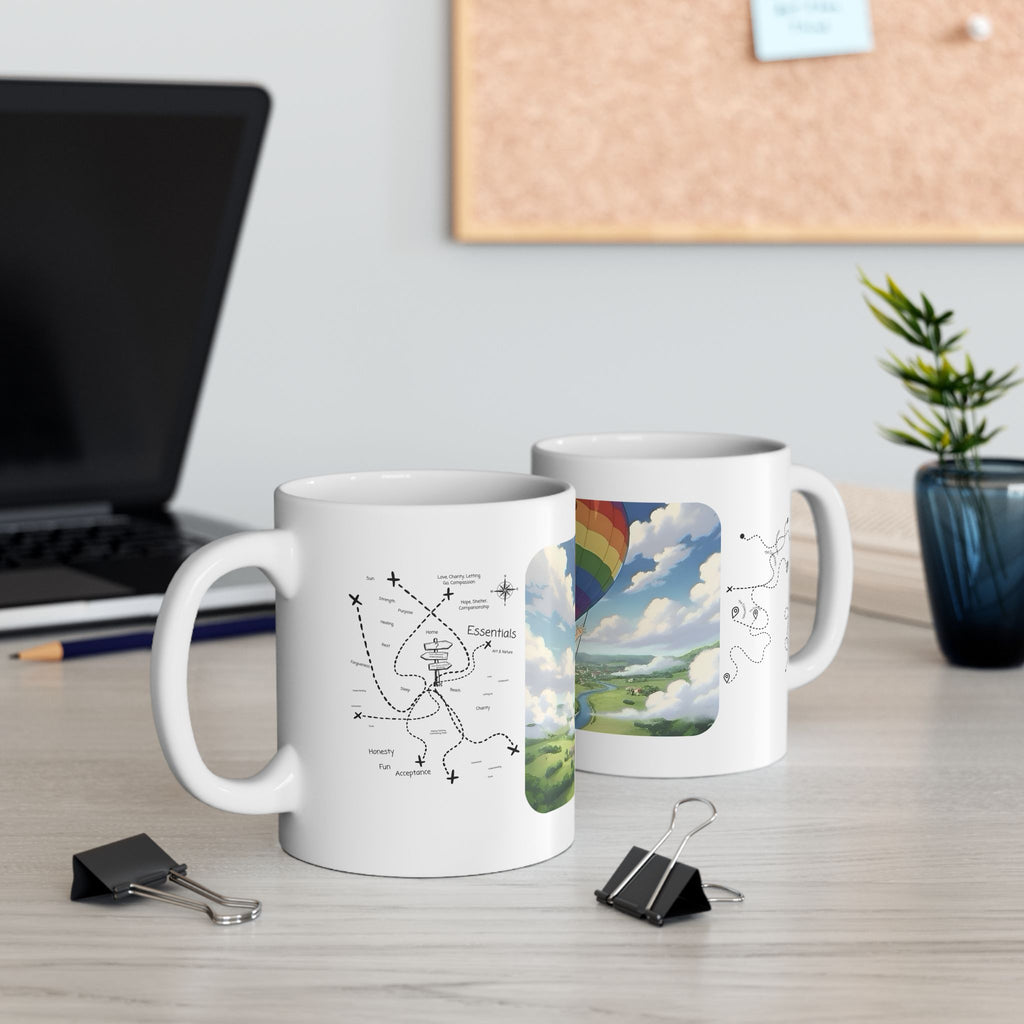 Hot Air Balloon Adventure #1 White Ceramic Mug — True Wealth, Adventure, & Creativity Cup (11oz/15oz)