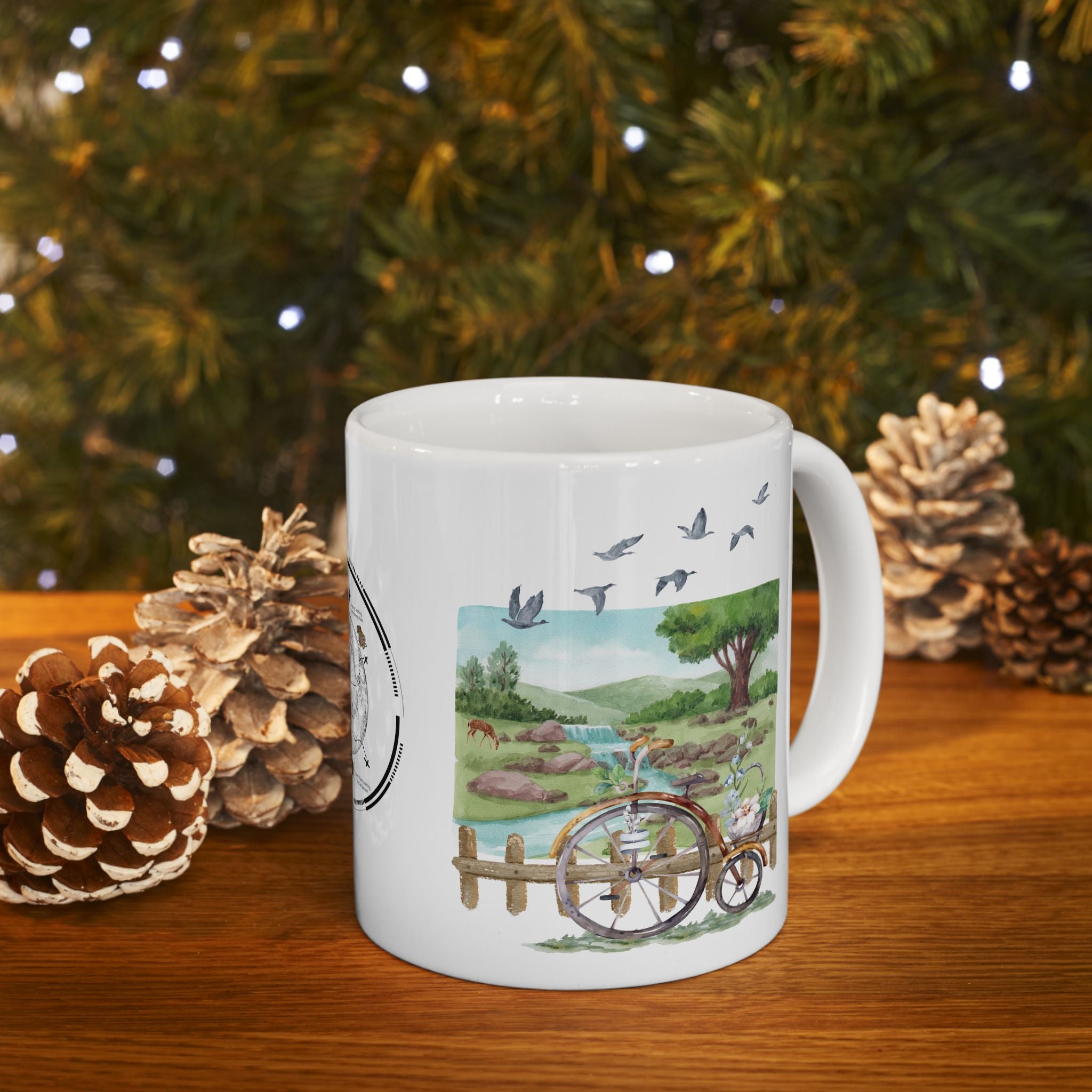 Peaceful Forest White Ceramic Mug — Aesthetic Nature Scenery Cup (11oz/15oz)