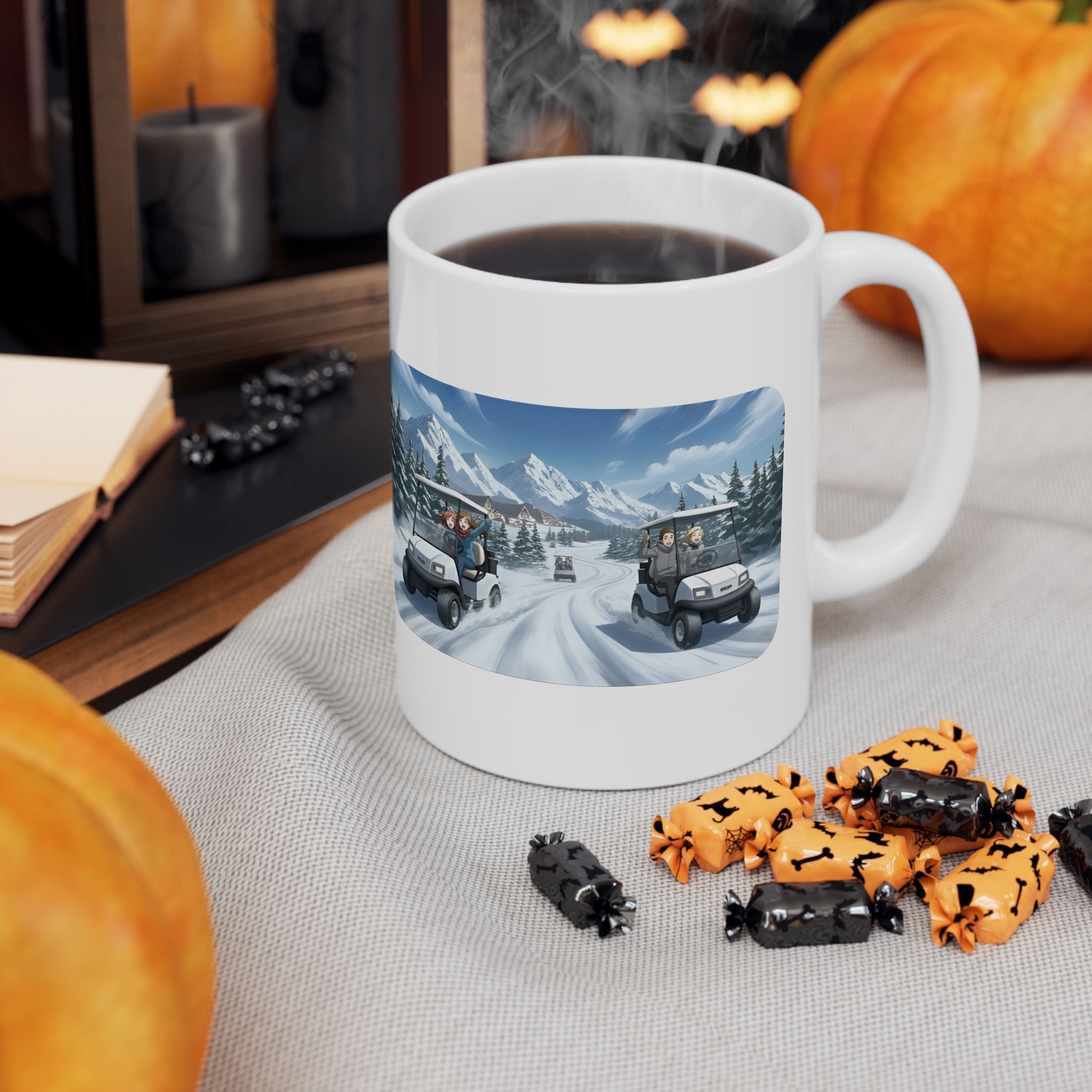 Anime Golf Cart Seasonal Adventures #7 White Ceramic Mug — Find Your Path To The Essentials Cup (11oz & 15oz)