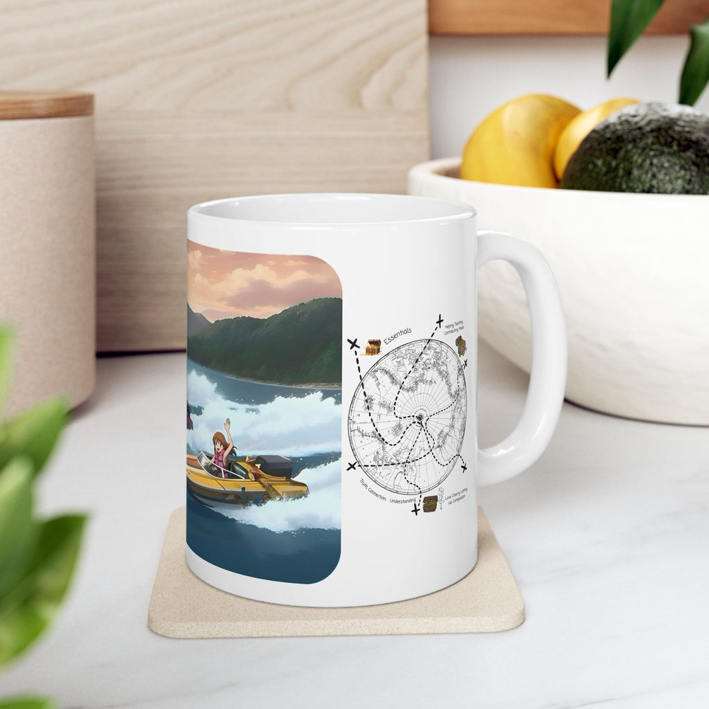 Adrenaline Boat Race #2 for Friends & Couples White Ceramic Mug — Anime Speedboat Treasure Map Cup (11oz/15oz)