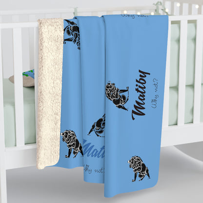 Matiby Lion Light Blue Sherpa Fleece Blanket