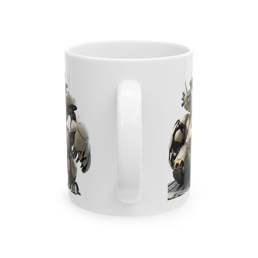 'The Meks' Sci‑Fi Mech Robot #5 White Ceramic Mug (11oz & 15oz)