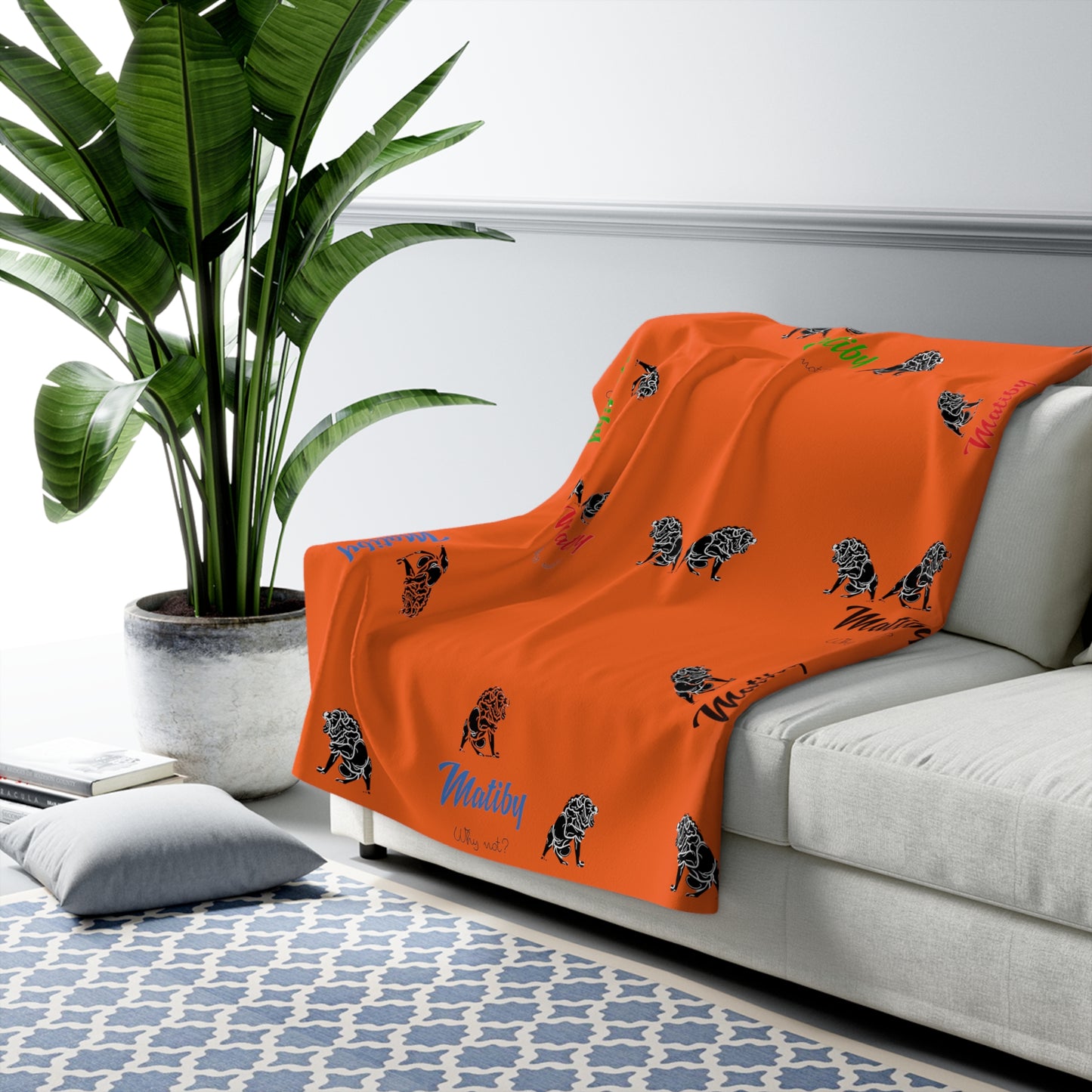 Matiby Lion Orange Sherpa Fleece Blanket