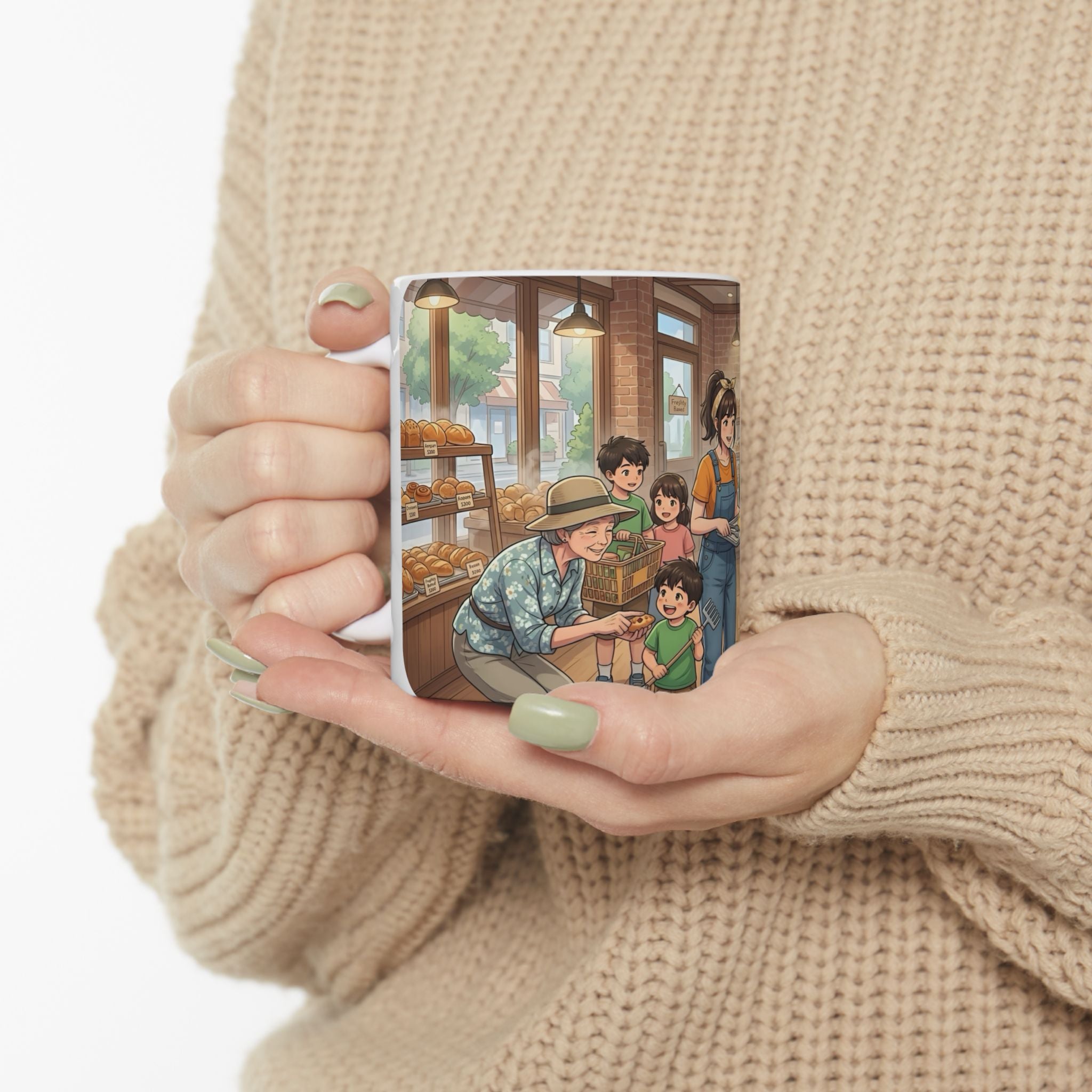 Cozy Family Bakery Trip White Ceramic Mug, Cute Gardener's Cafe Cup (11oz, 15oz)
