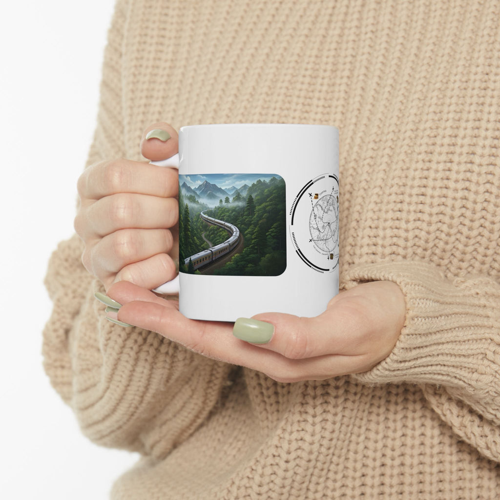The Winding Journey Train Ride White Ceramic Mug — The Modern Traveler Transit Cup (11oz/15oz)