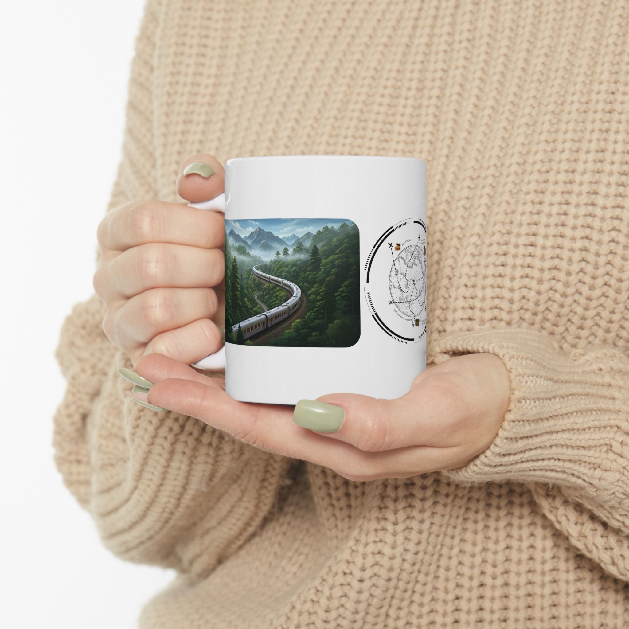 The Winding Journey Train Ride White Ceramic Mug — The Modern Traveler Transit Cup (11oz/15oz)