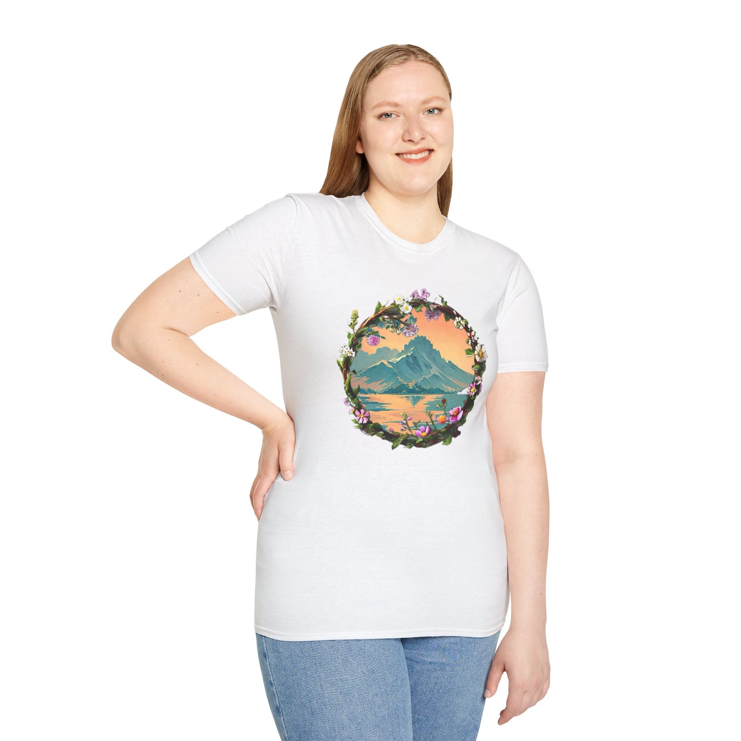 Japanese Blue Rose Landscape Unisex Softstyle T-Shirt