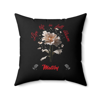 Black Matiby Flower Spun Polyester Square Pillow