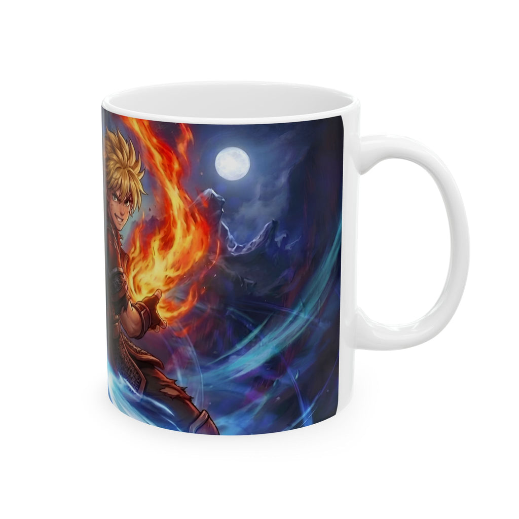 Anime Elemental Battle Duo #2 White Ceramic Mug — Fire And Lightning Gamers' Adventure(11oz, 15oz)