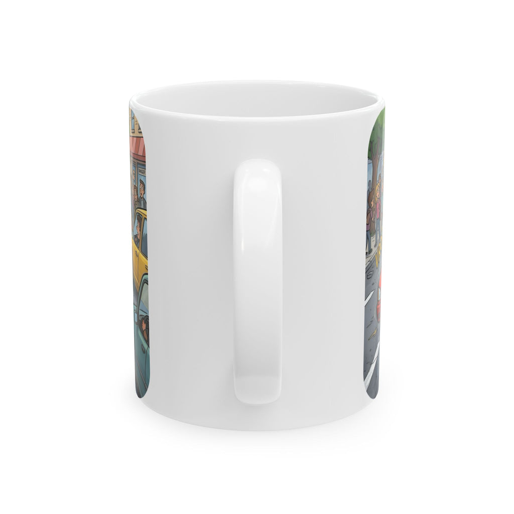 Cute Turtle Crossing White Ceramic Mug, Cruising Vibes Cup (11oz, 15oz)