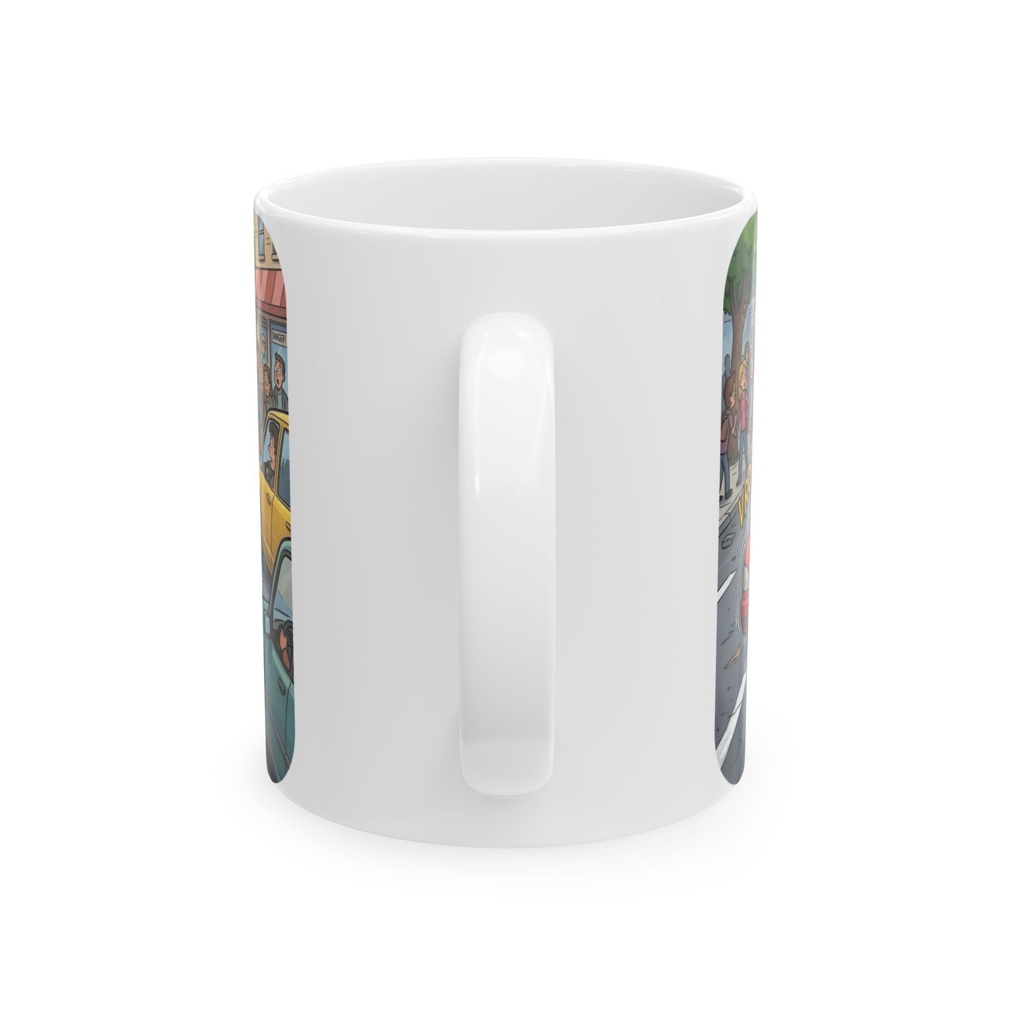 Cute Turtle Crossing White Ceramic Mug, Cruising Vibes Cup (11oz, 15oz)