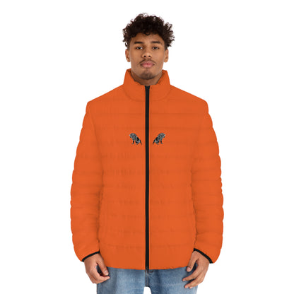 Men's Dark Orange Puffer Jacket (AOP)