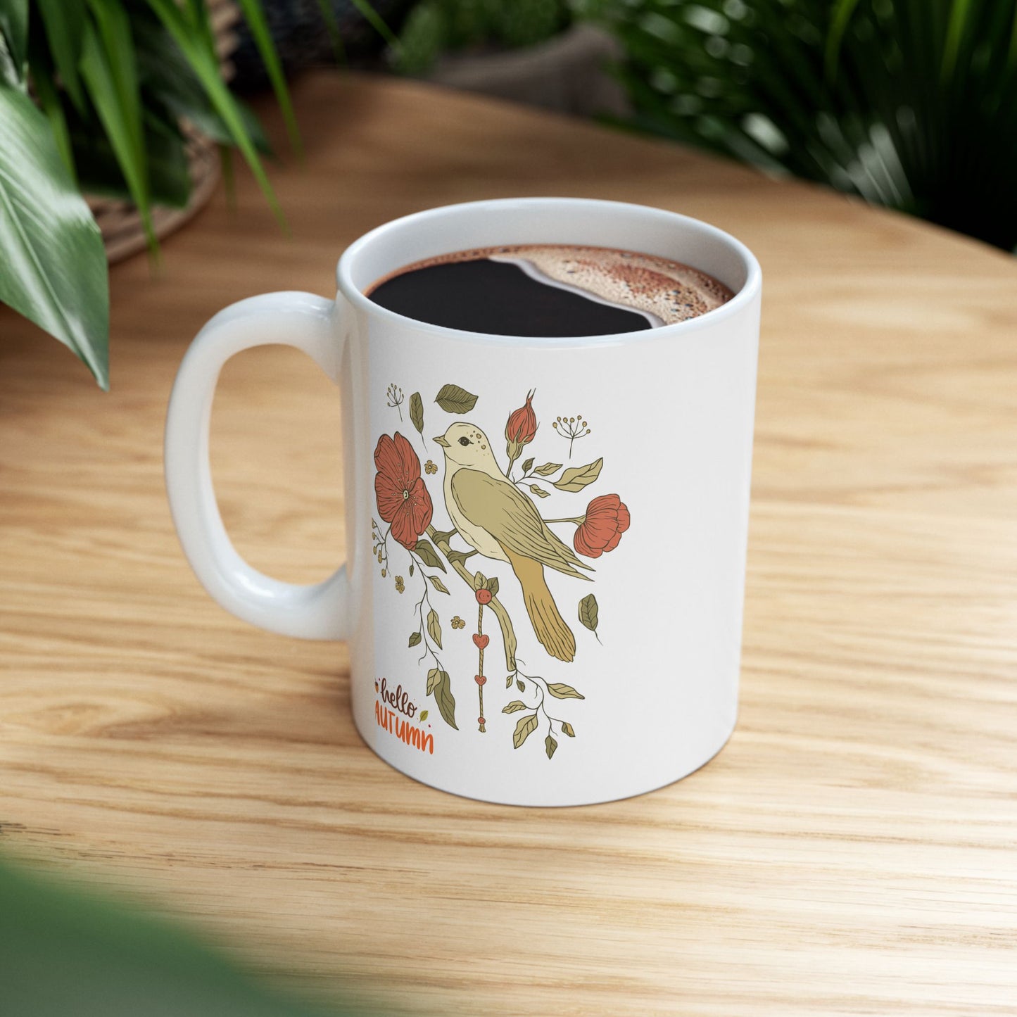 Journeys Hello Autumn Seasons of Change Ceramic Mugs, Gifts for Pet Lovers, Mugs for Bird Lovers, Cute Seasonal Mugs, Mug for All Occasions, Thanksgiving Mug