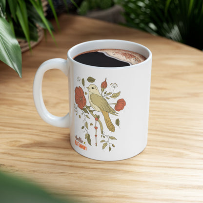 Journeys Hello Autumn Seasons of Change Ceramic Mugs, Gifts for Pet Lovers, Mugs for Bird Lovers, Cute Seasonal Mugs, Mug for All Occasions, Thanksgiving Mug