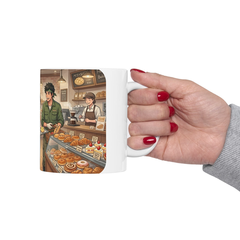 Cozy Family Bakery Trip White Ceramic Mug, Cute Gardener's Cafe Cup (11oz, 15oz)