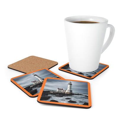 Matiby Lighthouse Orange Corkwood Coaster Set