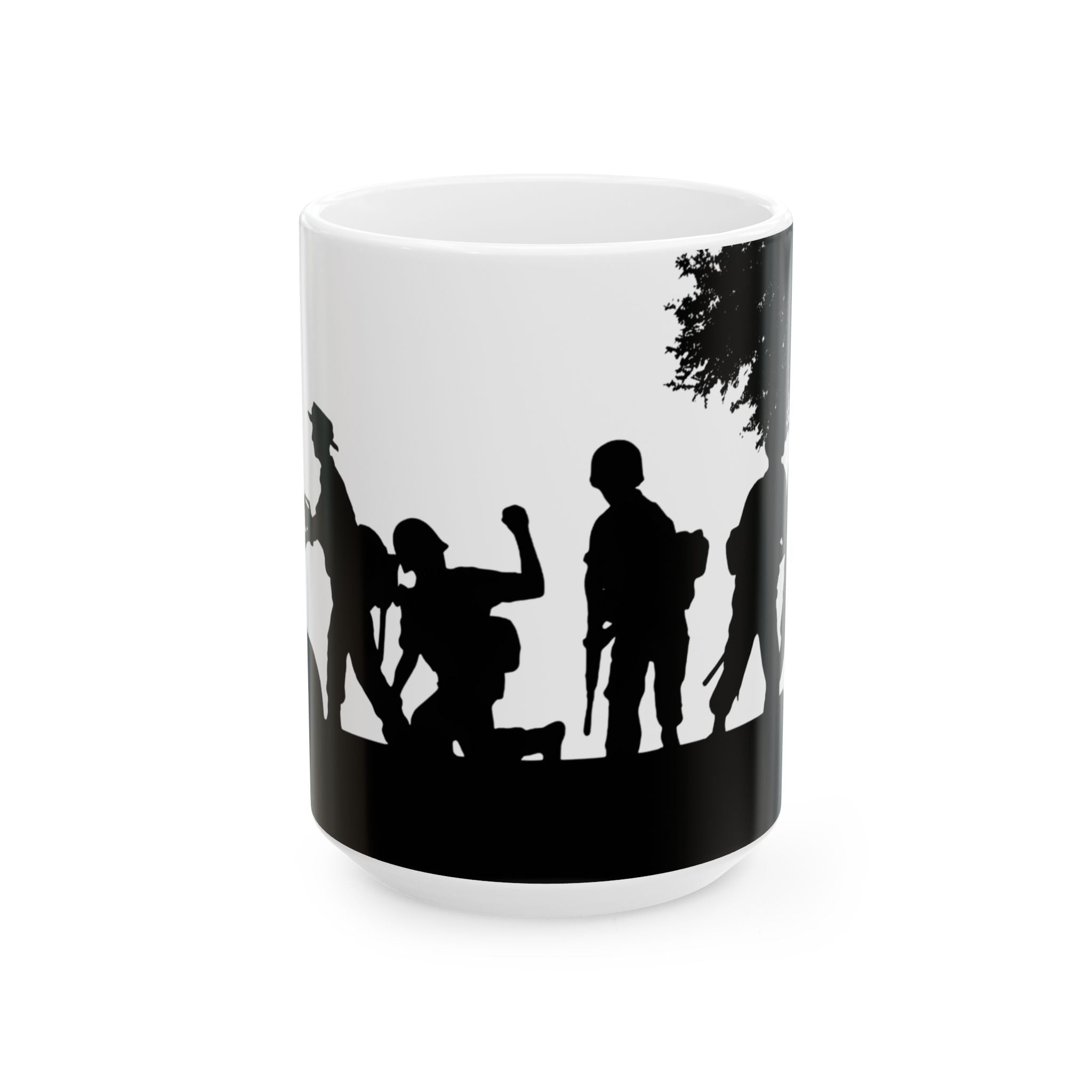 Patriotic Camaraderie Military Silhouette White Ceramic Mug – Teamwork Duty Quiet Strength Cup (11oz, 15oz)