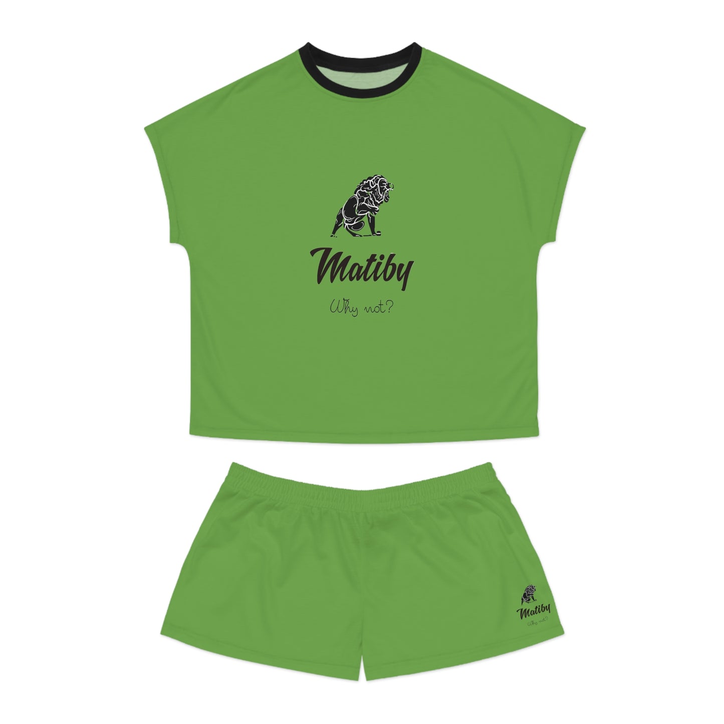 Matiby Lion Women's Green Short Pajama Set (AOP)