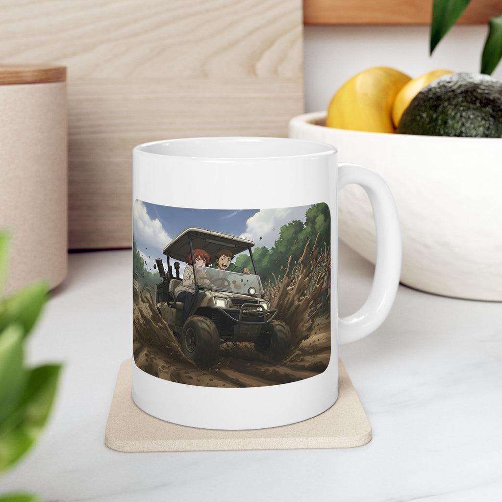 Anime Golf Cart Mud Racing Adventures #4 White Ceramic Mug — Find Your Path To The Essentials Cup (11oz & 15oz)