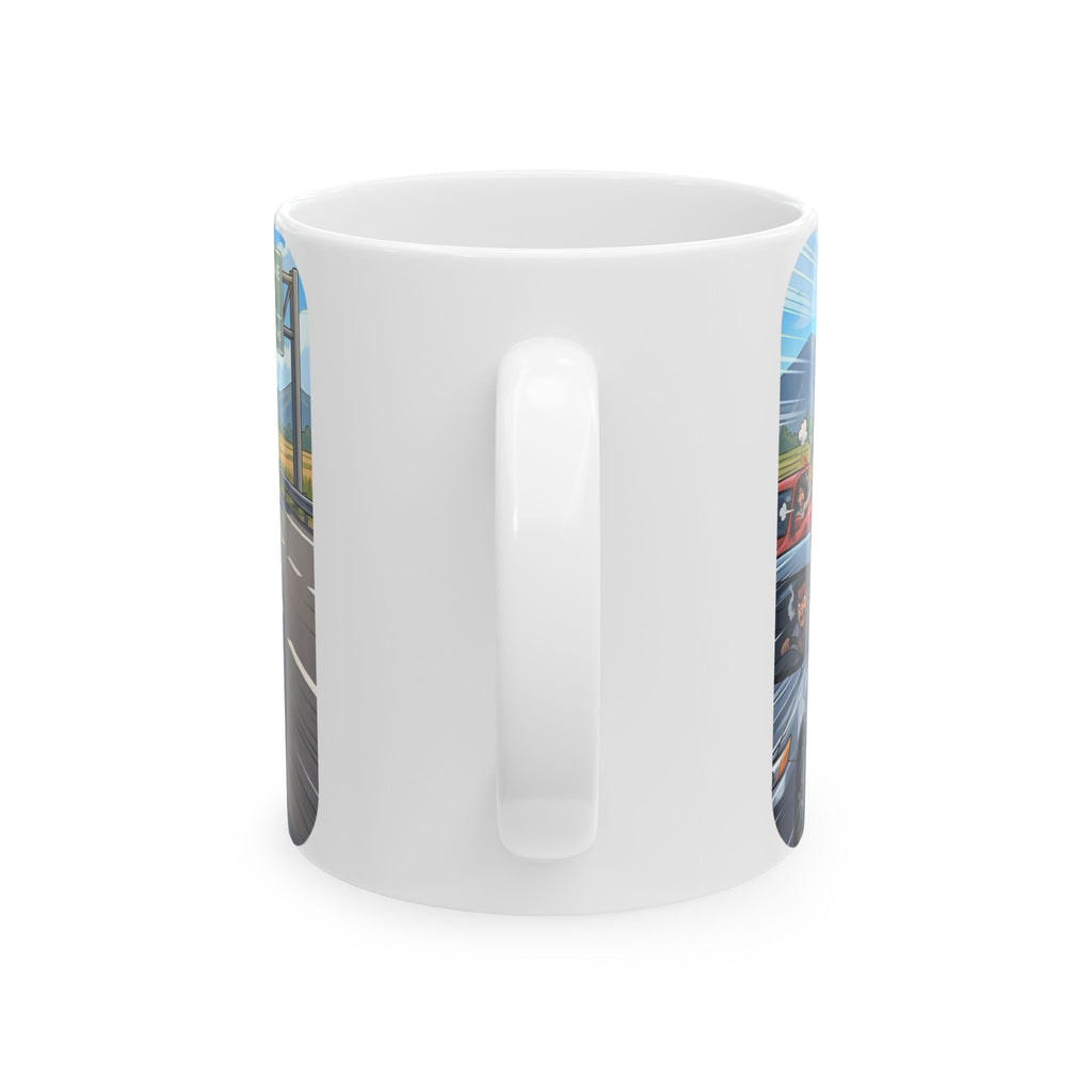Distracted Slow Moving Commuter White Ceramic Mug — Procrastinator In The Left Fast Lane Tea Cup (11oz, 15oz)