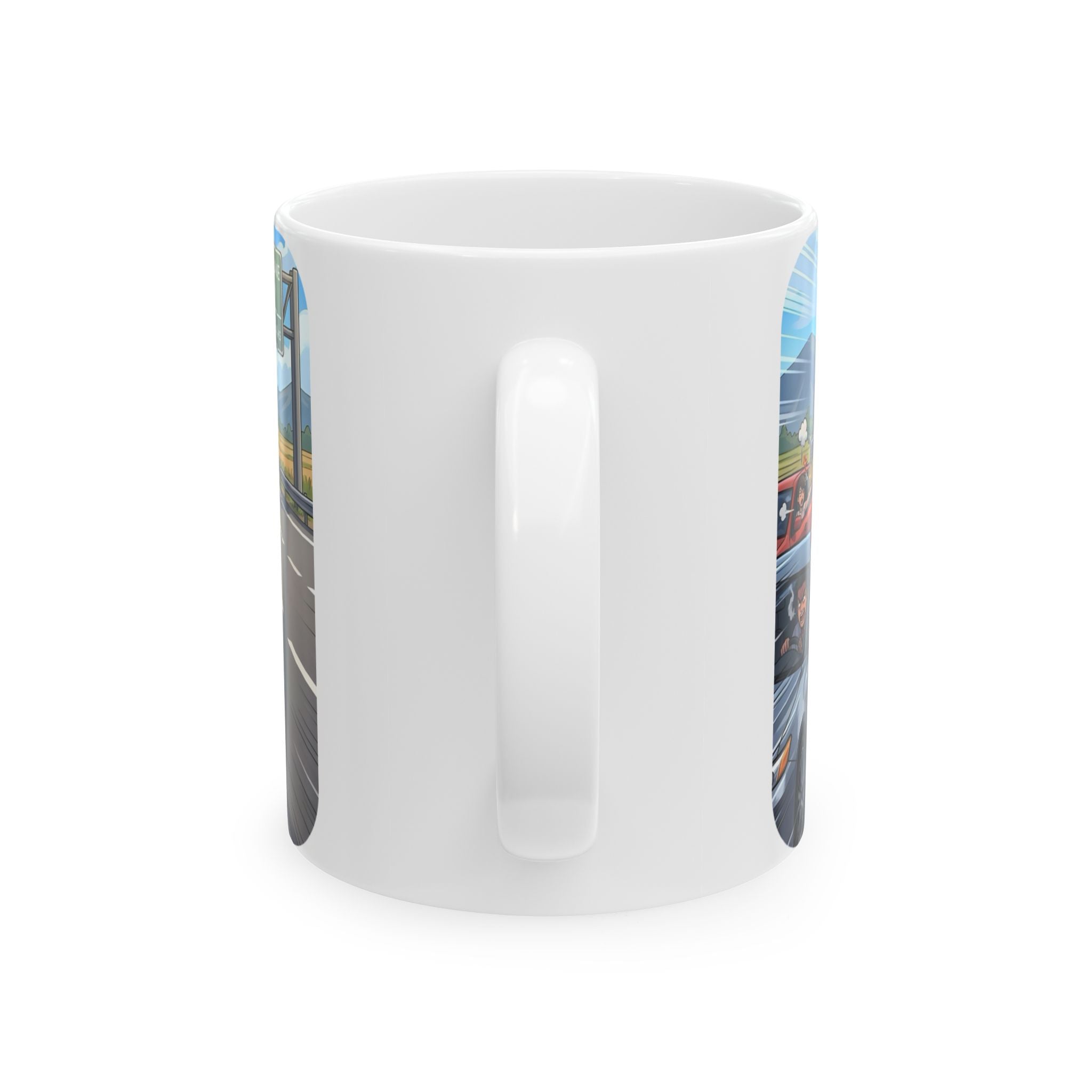 Distracted Slow Moving Commuter White Ceramic Mug — Procrastinator In The Left Fast Lane Tea Cup (11oz, 15oz)