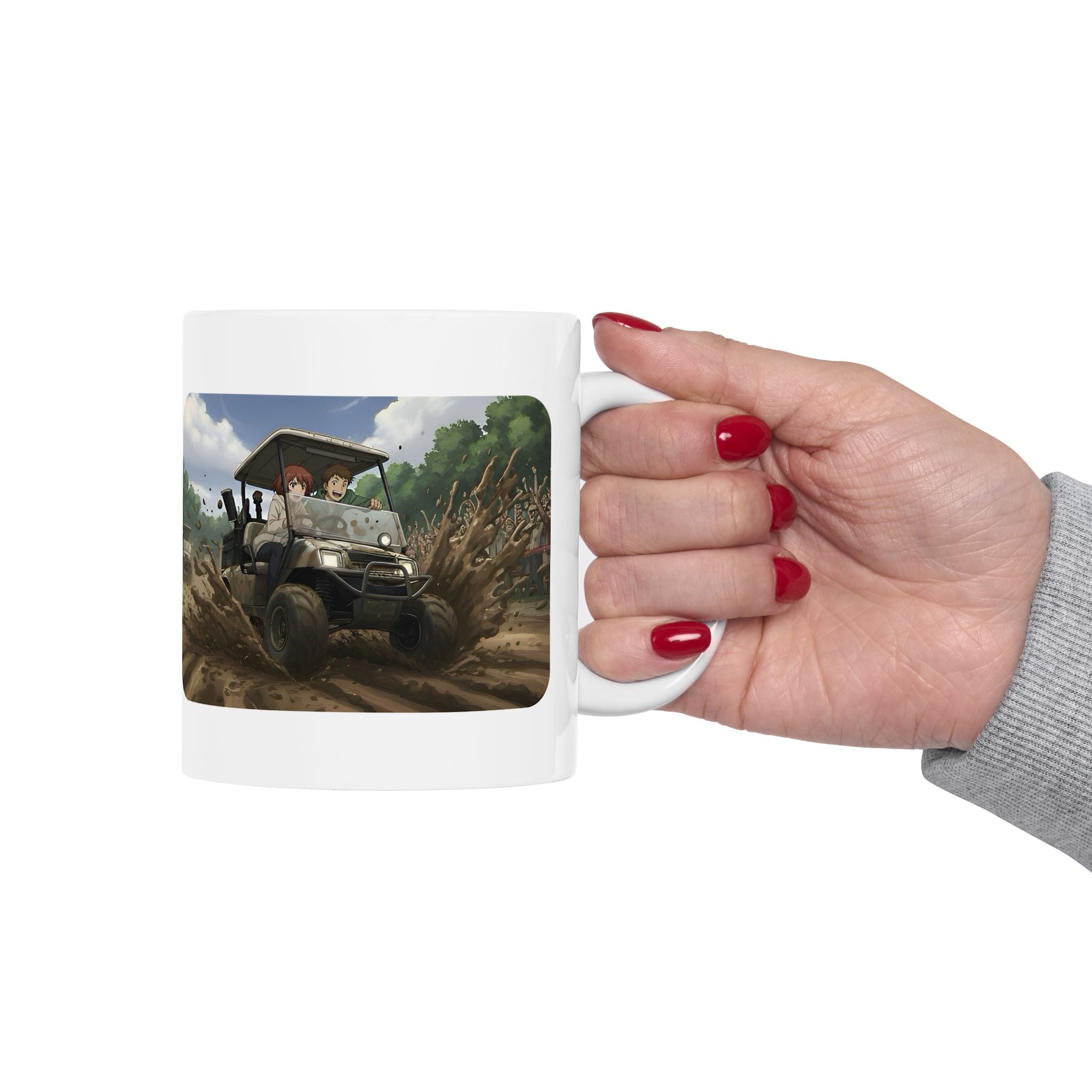 Anime Golf Cart Mud Racing Adventures #4 White Ceramic Mug — Find Your Path To The Essentials Cup (11oz & 15oz)