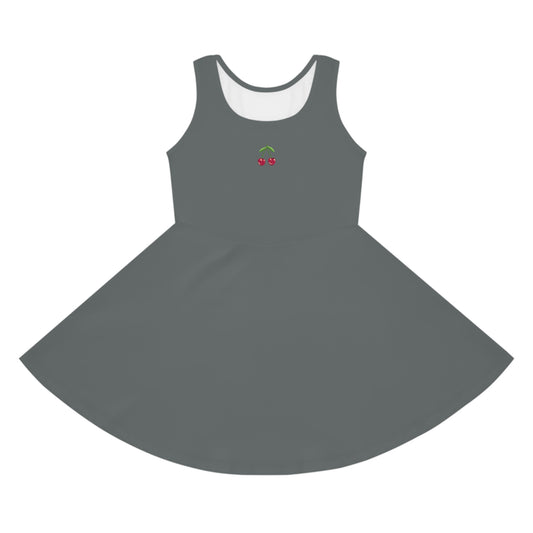 Girls' Dark Grey Sleeveless Sundress (AOP)