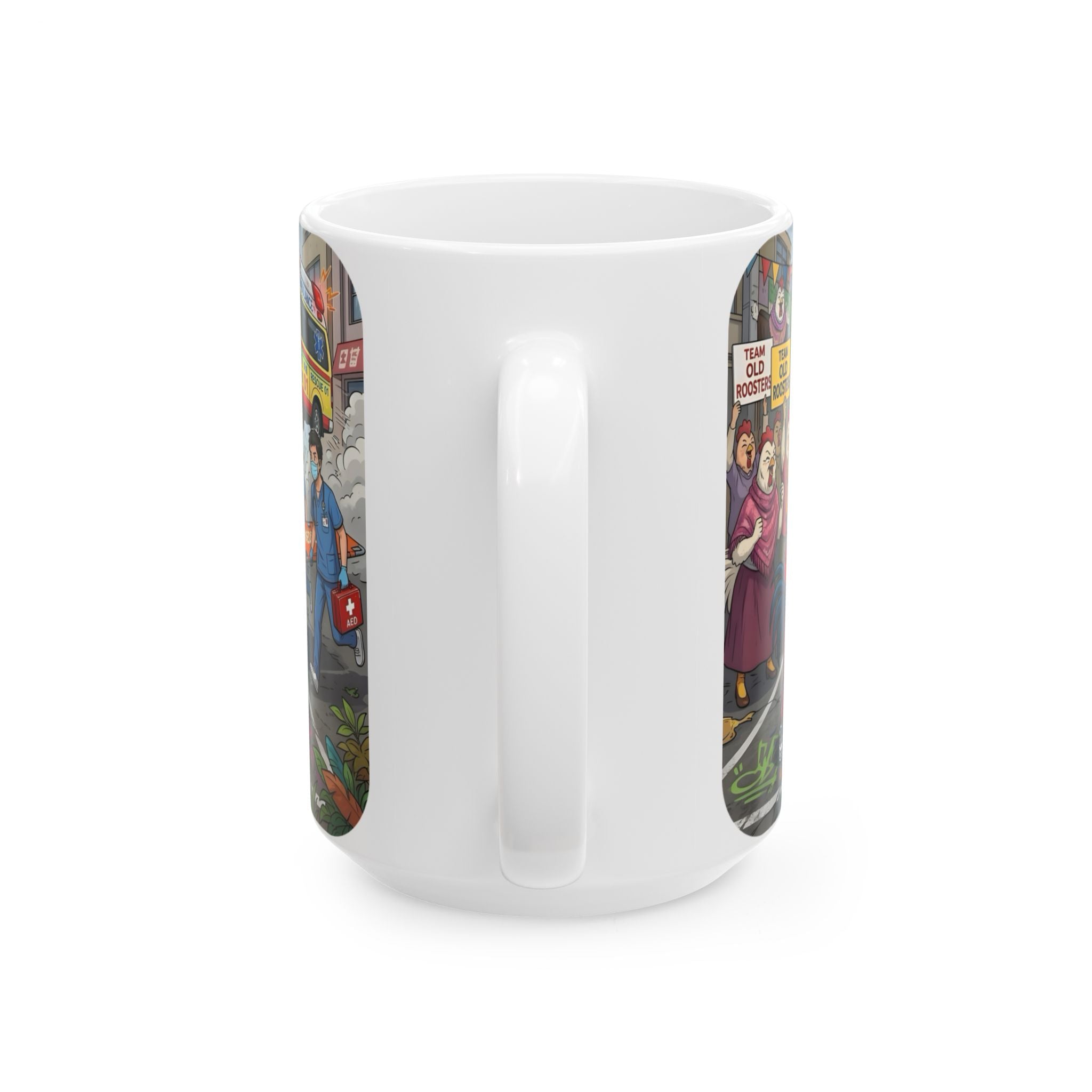 Chicken Dance Battle White Ceramic Mug (11oz, 15oz) — Funny Rooster Street Dance Cup