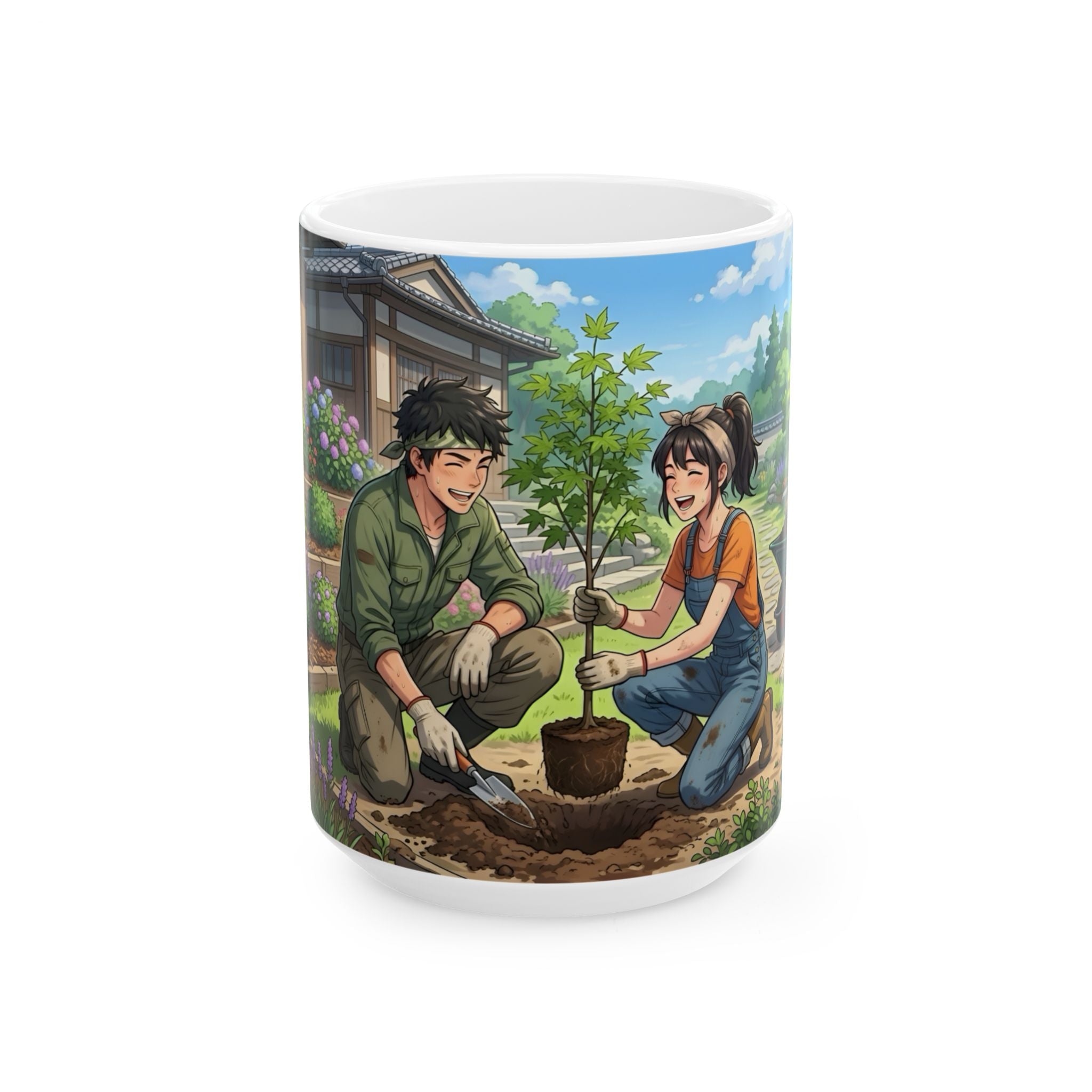 Gardening Couple White Ceramic Mug – Joy Planting Together Countryside Cup 11oz/15oz