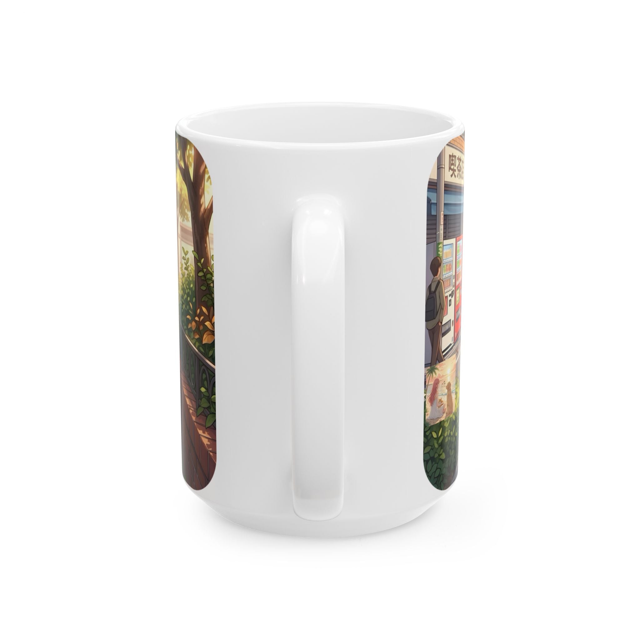 Cozy & Cute Puppy Backpack White Ceramic Mug (11oz, 15oz), Grins & Peeks Cobblestone Cup