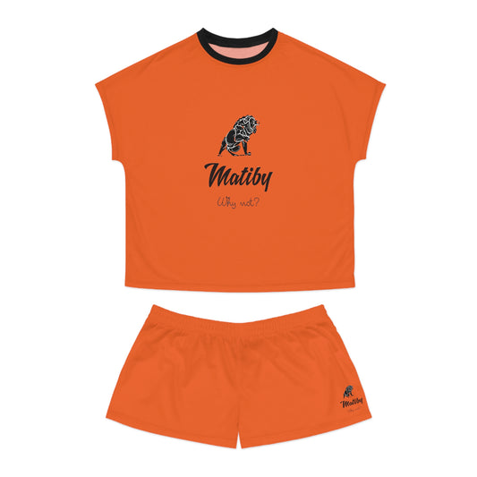 Matiby Lion Women's Orange Short Pajama Set (AOP)