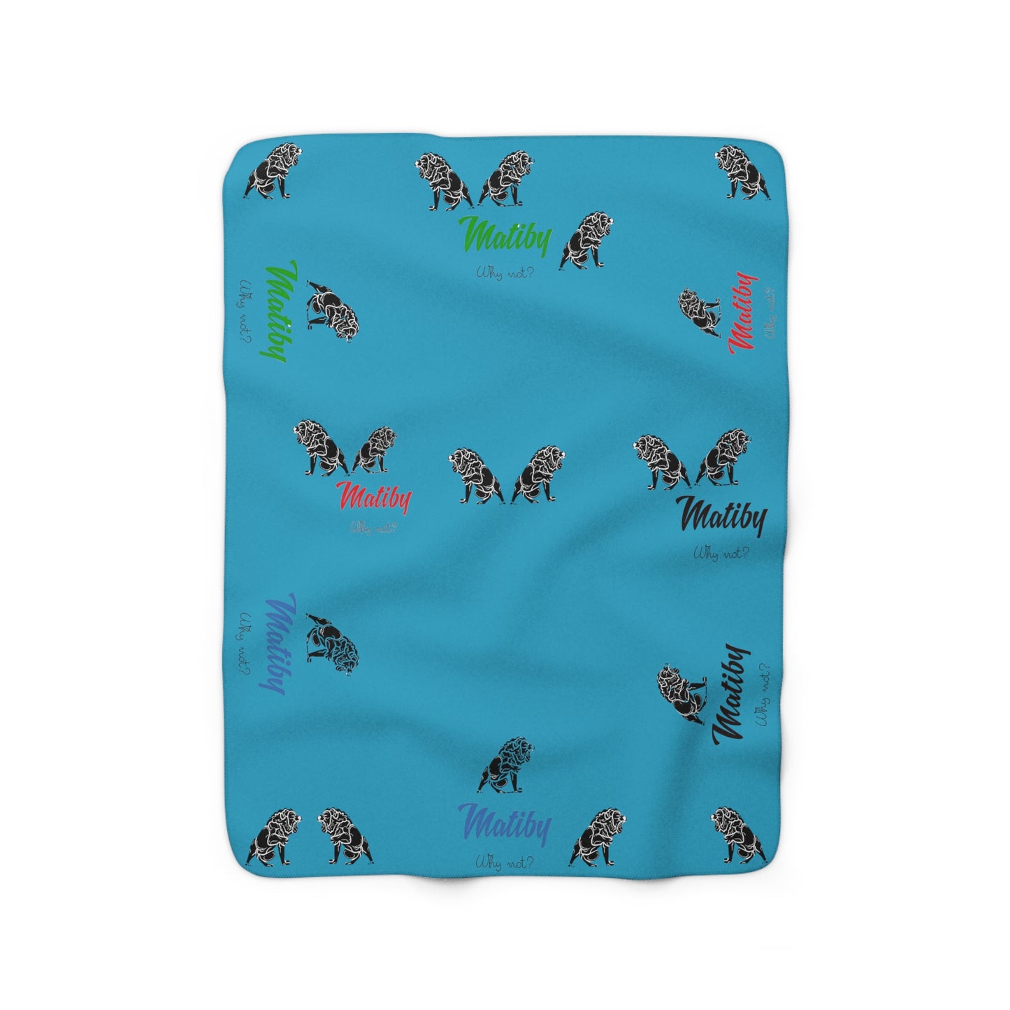 Matiby Lion Teal Sherpa Fleece Blanket