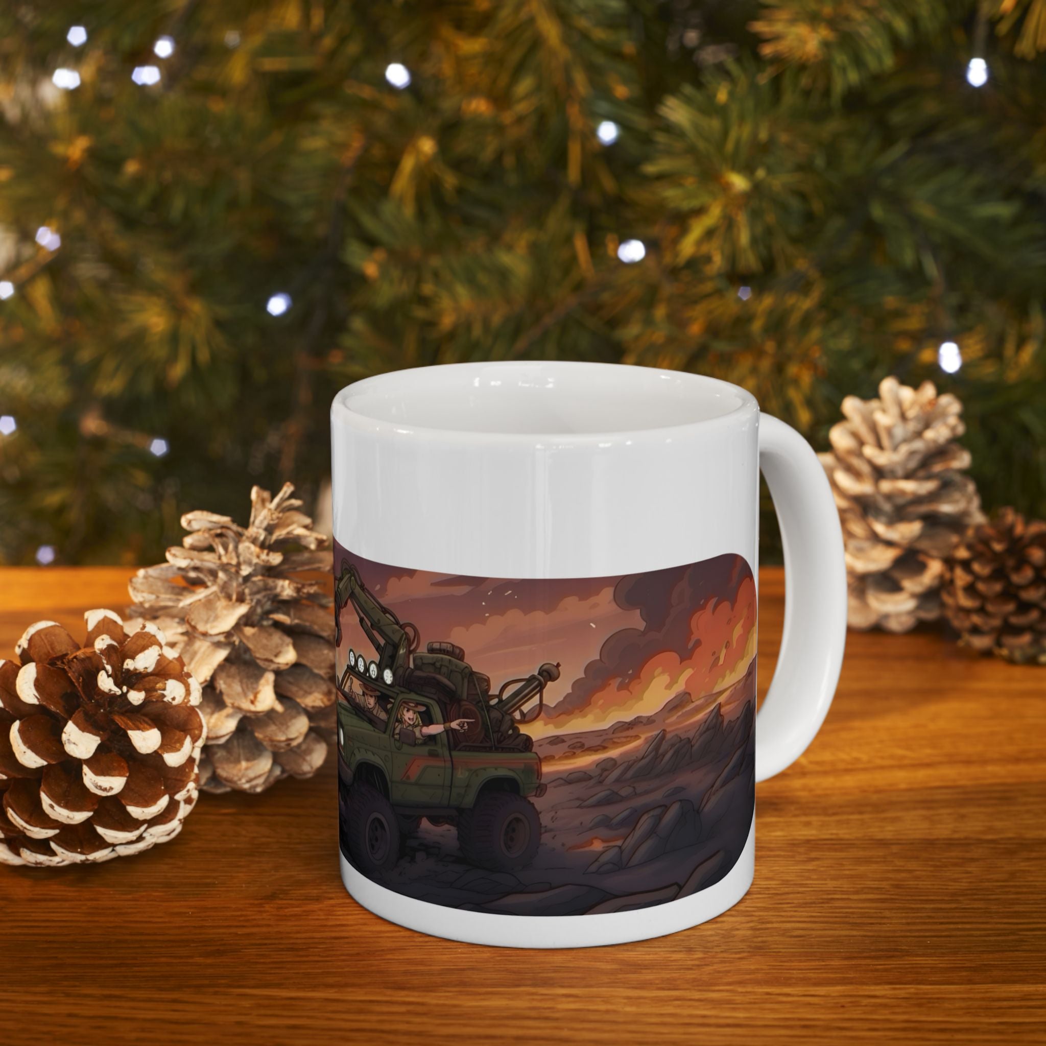 Adventure 4x4 Trucks #19, Geology Lava Volcanologists On The Go White Ceramic Mug — Find Your Path To The Essentials Cup (11oz & 15oz)