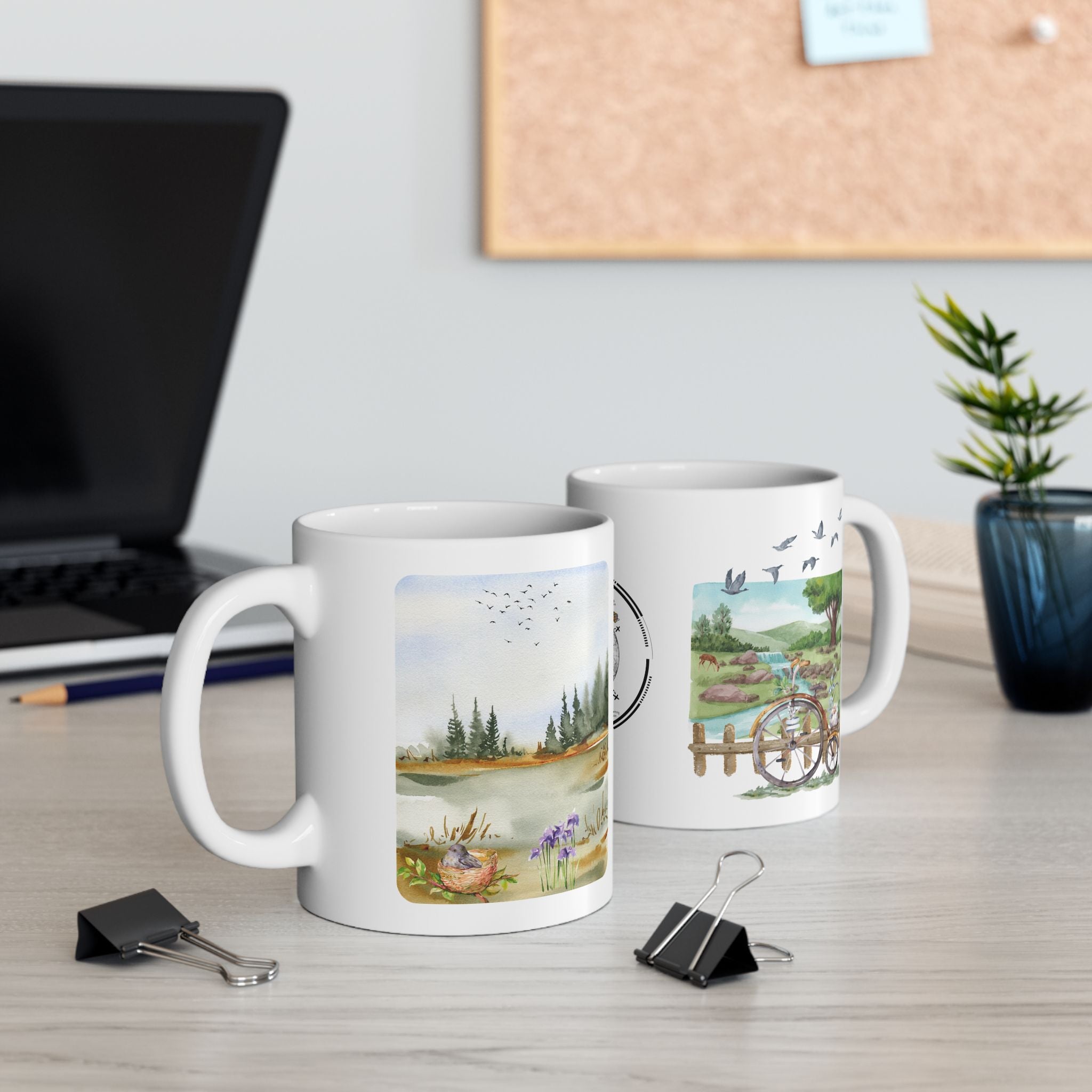 Peaceful Forest White Ceramic Mug — Aesthetic Nature Scenery Cup (11oz/15oz)