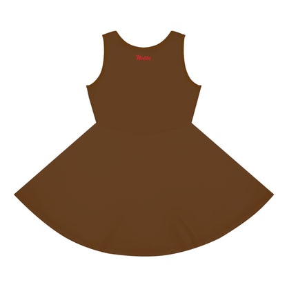 Girls' Brown Sleeveless Sundress (AOP)