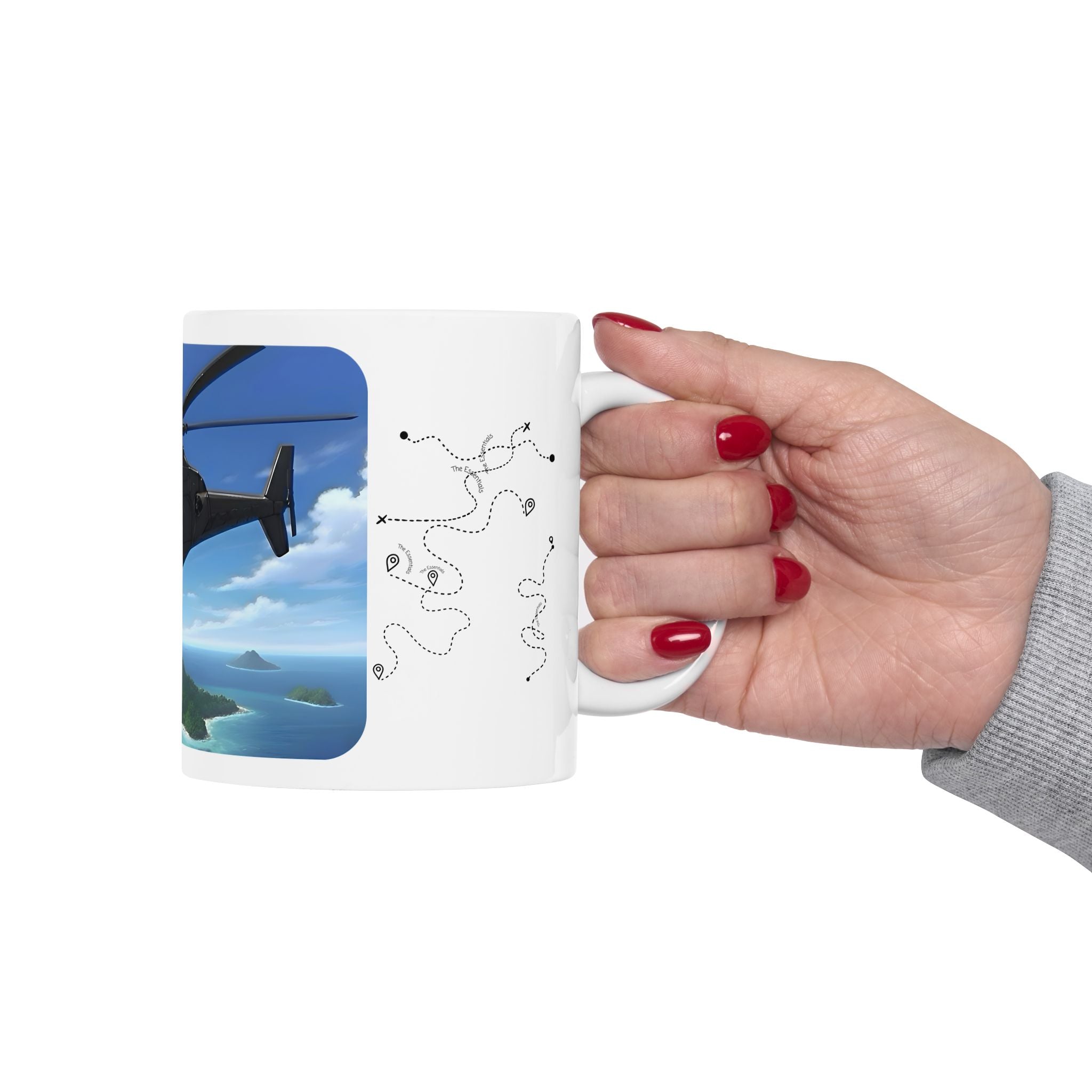 Anime Helicopter Adventure #1 Beach & The Tropical Island White Ceramic Mug – Celebrating Companionship, Creativity & Life’s Little Wonders Cup (11oz/15oz)