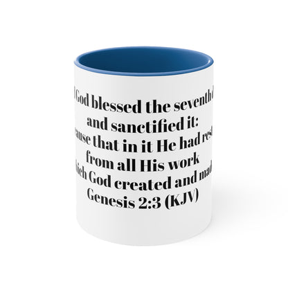 Bible Speaks Gen 2:3 Accent Mug, 11oz