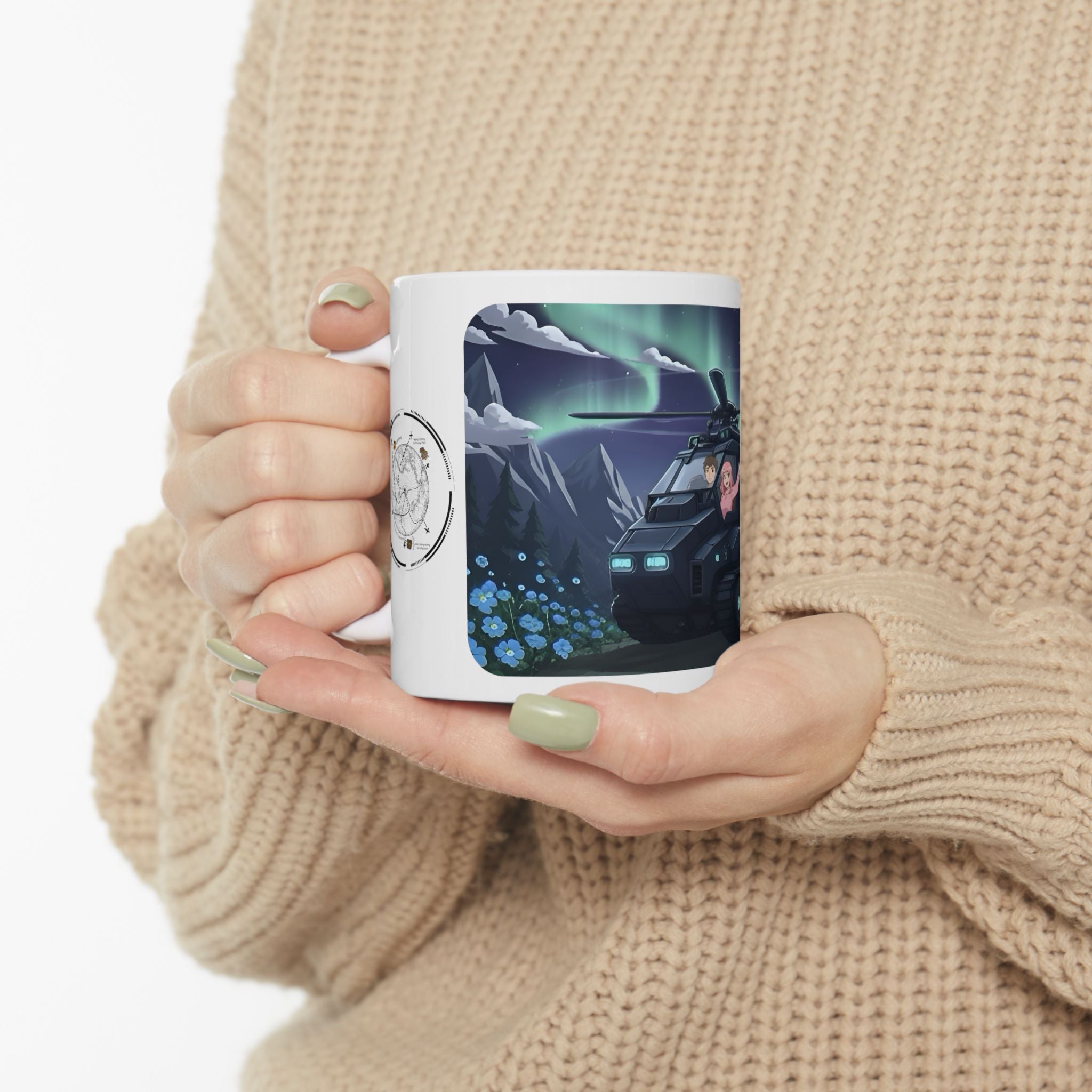 Flying Heli Tank & The Aurora Borealis White Ceramic Mug – Friends, Family & Imaginative Adventures, Celebrating Companionship, Creativity & Life’s Little Wonders Cup (11oz/15oz)