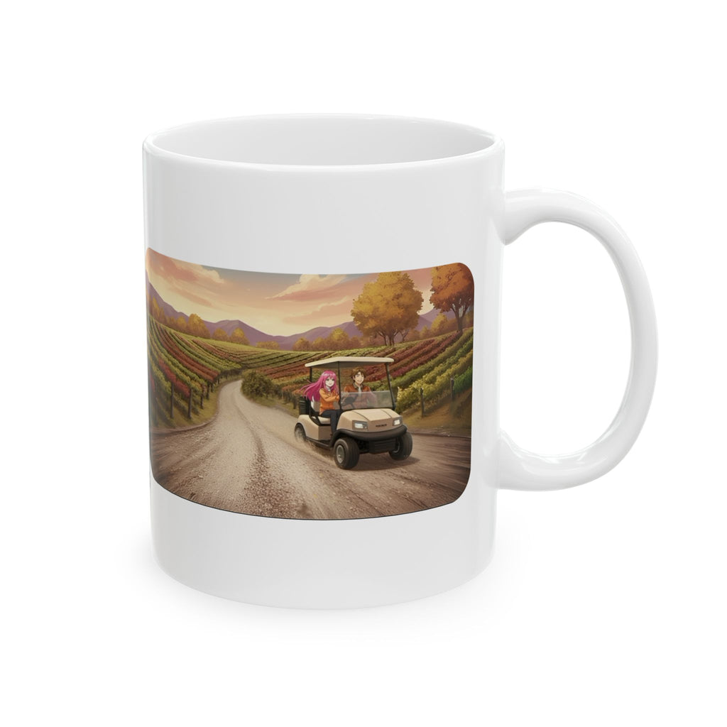 Anime Golf Cart Seasonal Adventures #6 White Ceramic Mug — Find Your Path To The Essentials Cup (11oz & 15oz)